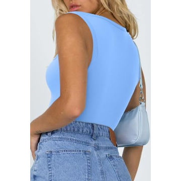 Meyeeka Seamless Racer Back Bodysuit Comfortable Flattering Blue