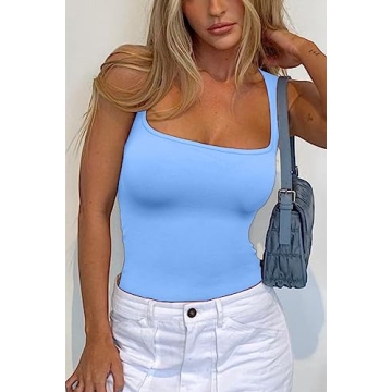 Meyeeka Seamless Racer Back Bodysuit Comfortable Flattering Blue