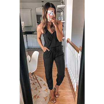 PRETTYGARDEN Women's Summer Casual Jumpsuits Wrap V Neck Sleeveless One Piece Pants Romper with Pockets