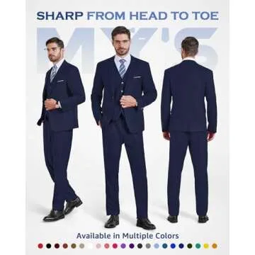 MY'S Men's 3 Piece Slim Fit Suit Set Deep Blue