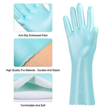 AMMON PVC Dishwashing Cleaning Gloves,Reusable Cleaning Gloves Latex Free with Cotton Flocked Liner,...