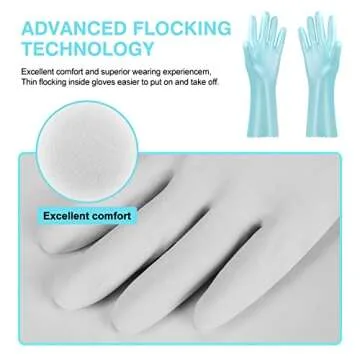 AMMON PVC Dishwashing Cleaning Gloves,Reusable Cleaning Gloves Latex Free with Cotton Flocked Liner,Skin-Friendly,Non-Slip Waterproof Household Gloves for Laundry,Kitchen,Gardening (Blue, Large)