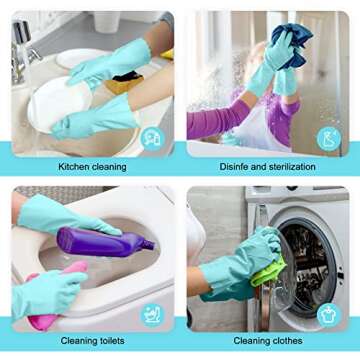 AMMON PVC Dishwashing Cleaning Gloves,Reusable Cleaning Gloves Latex Free with Cotton Flocked Liner,Skin-Friendly,Non-Slip Waterproof Household Gloves for Laundry,Kitchen,Gardening (Blue, Large)