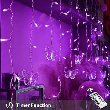 YOLIGHT Butterfly Curtain Lights 13ft 96 LED Fairy Lights 8 Modes String Lights with Remote, Butterf...