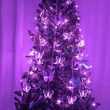 YOLIGHT Butterfly Curtain Lights 13ft 96 LED Fairy Lights 8 Modes String Lights with Remote, Butterfly Hanging Decoration for Girls Room Bedroom Wall Ceiling Party Wedding Holiday Christmas (Purple)
