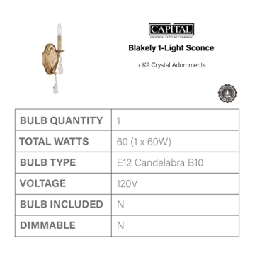 Capital Lighting Blakely K9 Crystal Wall Sconce 60 Watt