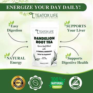 Dandelion Root Tea for Liver Cleanse Detox (pack of 1 85g) with Milk Thistle, Burdock Root, Licorice Root, Ginger Root, Turmeric Root| Helps Boost Immunity & Cleanse