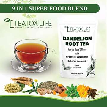 Dandelion Root Tea for Liver Cleanse Detox (pack of 1 85g) with Milk Thistle, Burdock Root, Licorice Root, Ginger Root, Turmeric Root| Helps Boost Immunity & Cleanse