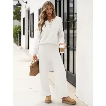 ANRABESS Cozy Women 2 Piece Waffle Knit Set for Fall