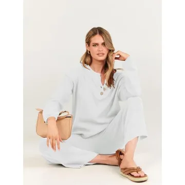 ANRABESS Cozy Women 2 Piece Waffle Knit Set for Fall