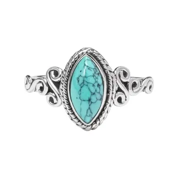 Rubicrafts Turquoise Stone Ring - Handcrafted 925 Sterling Silver Statement Ring