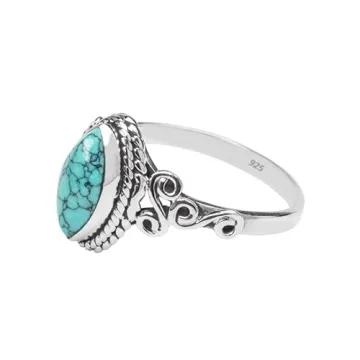 Rubicrafts Turquoise Stone Ring - Handmade Sterling Silver