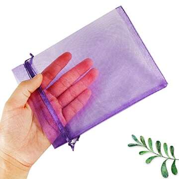 HRX Package 100pcs Organza Bags Purple, 5x7 inch Mesh Drawstring Gift Bags Jewelry Pouches for Chris...