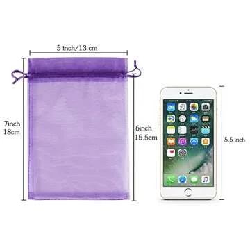 HRX Package 100pcs Organza Bags Purple, 5x7 inch Mesh Drawstring Gift Bags Jewelry Pouches for Christmas Candy Party Favor