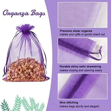 HRX Package 100pcs Organza Bags Purple, 5x7 inch Mesh Drawstring Gift Bags Jewelry Pouches for Christmas Candy Party Favor