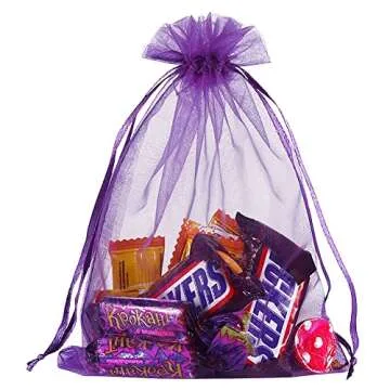 HRX Package 100pcs Organza Bags Purple, 5x7 inch Mesh Drawstring Gift Bags Jewelry Pouches for Christmas Candy Party Favor