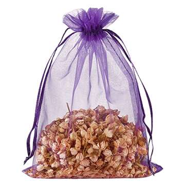 HRX Package 100pcs Organza Bags Purple, 5x7 inch Mesh Drawstring Gift Bags Jewelry Pouches for Christmas Candy Party Favor