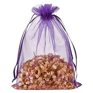 HRX Package 100pcs Organza Bags Purple, 5x7 inch Mesh Drawstring Gift Bags Jewelry Pouches for Christmas Candy Party Favor