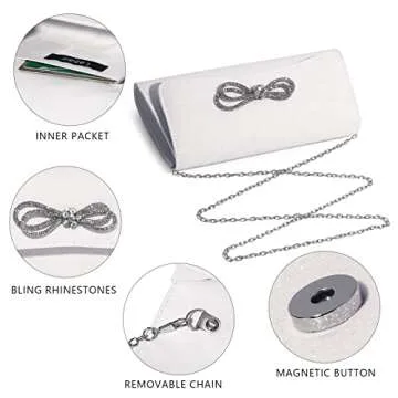 Labair Women's Evening Bag – Elegant Sparkly Bow Clutch Purse