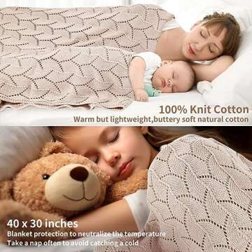 SHOWYVAN Neutral Baby Blankets 100% Cotton Crochet Knit Blanket Breathable Soft Light Camel Knitted Baby Blanket Cable Receiving Toddler Blankets for Newborn Boys and Girls 40x30 Inches