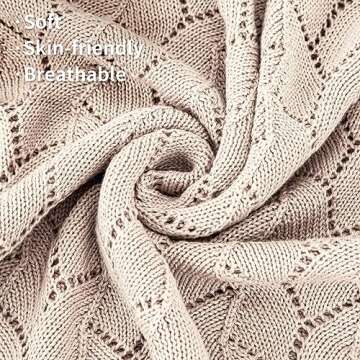 SHOWYVAN Neutral Baby Blankets 100% Cotton Crochet Knit Blanket Breathable Soft Light Camel Knitted Baby Blanket Cable Receiving Toddler Blankets for Newborn Boys and Girls 40x30 Inches