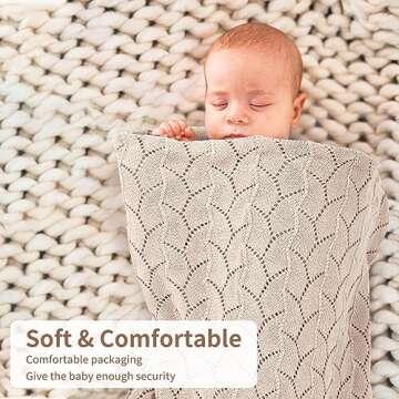 SHOWYVAN Neutral Baby Blankets 100% Cotton Crochet Knit Blanket Breathable Soft Light Camel Knitted Baby Blanket Cable Receiving Toddler Blankets for Newborn Boys and Girls 40x30 Inches