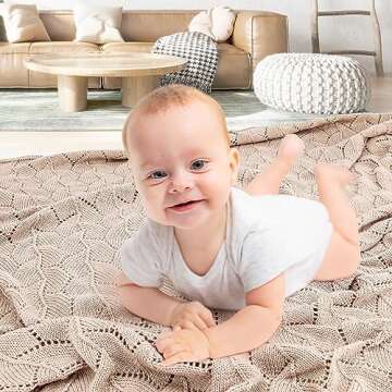 SHOWYVAN Neutral Baby Blankets 100% Cotton Crochet Knit Blanket Breathable Soft Light Camel Knitted Baby Blanket Cable Receiving Toddler Blankets for Newborn Boys and Girls 40x30 Inches