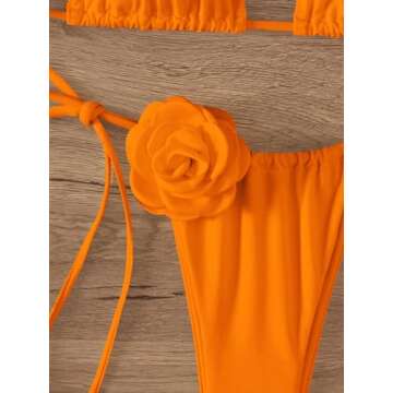 OYOANGLE Women's Bikini Set 2 Piece Floral Appliques Tie Backless Halter Triangle Swimsuit Tie Side Bathing Suits Orange X-Small
