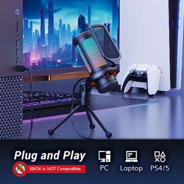 TONOR Gaming Mic, USB Microphone for PC Computer, Cardioid Condenser Mic with Adjustable RGB Modes &...