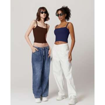 QINSEN Ladies Square Neck Cami Top Bodycon Fitted Lace Trims Spaghetti Strap Tank for Women Navy Blue S