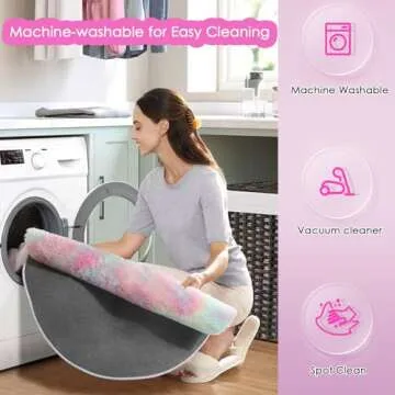 Amdrebio 5Ft Rainbow Fluffy Round Rug for Kids' Rooms