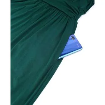OUGES Womens Short Sleeve V-Neck Wrap Waist Maxi Dress(Green394,S)