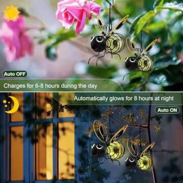 EVOLUX Hanging Bee Solar Garden Lights Decor for Outside, Outdoor Statues Figurine Lights Decoration...