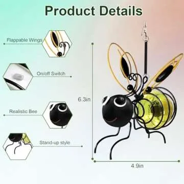 EVOLUX Hanging Bee Solar Garden Lights Decor for Outside, Outdoor Statues Figurine Lights Decorations for Patio Balcony Yard Ornament Housewarming(2 pcs)
