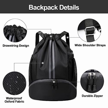 Hoedia Sports Drawstring Backpack with Waterproof Pocket
