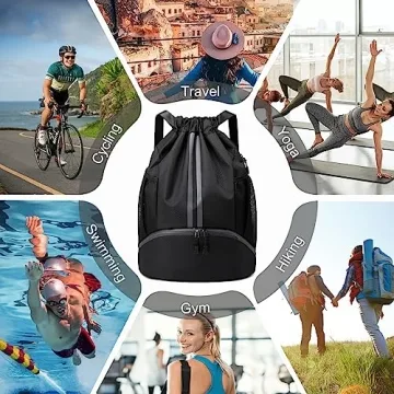 Hoedia Sports Drawstring Backpack with Waterproof Pocket
