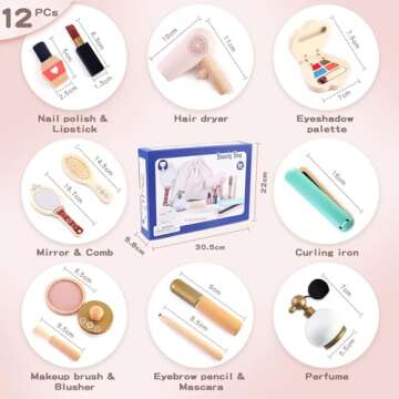 EERKEOD Wooden Makeup Toy Set for Toddlers Kids Makeup Kit for Girl Pretend Play Salon Toys Set for ...