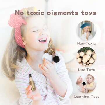 EERKEOD Wooden Makeup Toy Set for Toddlers Kids Makeup Kit for Girl Pretend Play Salon Toys Set for Kid Children Princess Birthday Gift Montessori Educational Activities for Girls