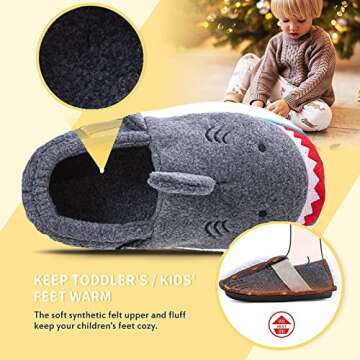 Little Kids Big Boys House Slippers, Kids Warm Slip On Home Slippers with Soft Memory Foam Cute Winter Nonslip Indoor Shark Dinosaur Soccer Dog Slippers