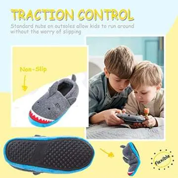 Little Kids Big Boys House Slippers, Kids Warm Slip On Home Slippers with Soft Memory Foam Cute Winter Nonslip Indoor Shark Dinosaur Soccer Dog Slippers