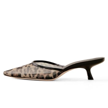Stylish ZJGZF Leopard Mesh Kitten Heels Mules for All-Day Comfort