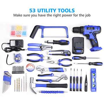jar-owl Daily Household Tool Set with 21V Cordless Drill and 112pcs Hand Tools