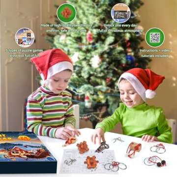 Advent Calendar 2024 Brain Teaser Puzzles for Adults Teens Kids, 24 Pcs Metal & Wood Puzzle Christmas Countdown Calendar with Fun Challenges Toys Game, Xmas Gifts for Boys Girls Teens Adults