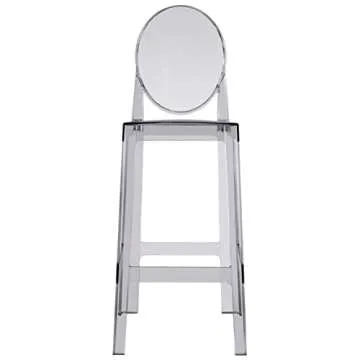 2xhome Set of 2 30" Seat Height Modern Contemporary Bar Stool with Oval Back Armless Polycarbonate Transparent Smoke