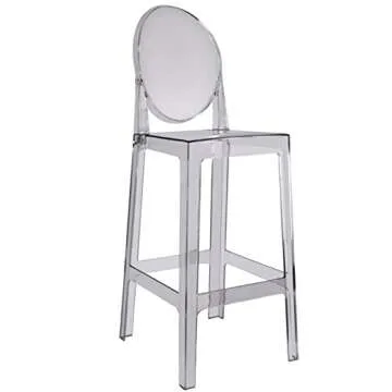 2xhome Set of 2 30" Seat Height Modern Contemporary Bar Stool with Oval Back Armless Polycarbonate Transparent Smoke