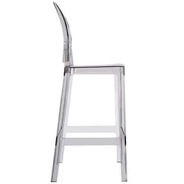 2xhome Set of 2 30" Seat Height Modern Contemporary Bar Stool with Oval Back Armless Polycarbonate Transparent Smoke