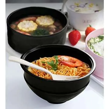 Layron Ramen Cooker Ramen Bowl Set with Chopsticks 33oz Microwave Noodle Bowl College Dorm Room Essentials for Girls for Boys Apartment Essentials-Black