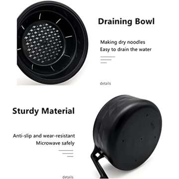 Layron Ramen Cooker Ramen Bowl Set with Chopsticks 33oz Microwave Noodle Bowl College Dorm Room Essentials for Girls for Boys Apartment Essentials-Black