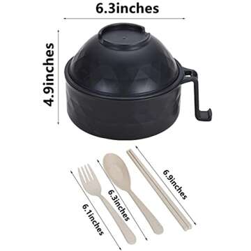 Layron Ramen Cooker Ramen Bowl Set with Chopsticks 33oz Microwave Noodle Bowl College Dorm Room Essentials for Girls for Boys Apartment Essentials-Black