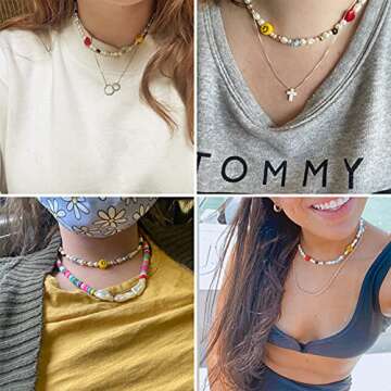 SLOONG Y2K Necklace Pearl Choker Necklace Summer Rainbow Polymer Clay Vsco Beads Necklace Colorful Boho Cute Handmade Jewelry5